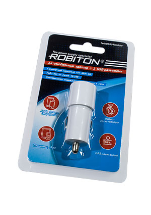ROBITON TWINUSB240, Адаптер, 4800мА, с 2-мя USB выходами, от прикуривателя сетевые адаптеры