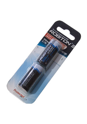 Robiton 16340-2/550 (RCR123А), Аккумулятор Li-ion, 550mAh, 3.7V, с защитой (2шт) (16,2х34мм) аккумуляторы