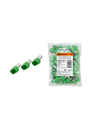 TDM electric SQ0521-0013, НШВИ2, изол.втул.наконечник на два провода 16,0х14 зеленый (100 шт) наконечники втулочные