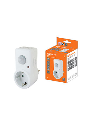 TDM Electric ДДР-01 SQ0324-0027, розетка с датчиком движения 1200Вт, 10-420с, 2-9м, 3+лк, 120гр IP20  SQ0324-0027 датчики движения