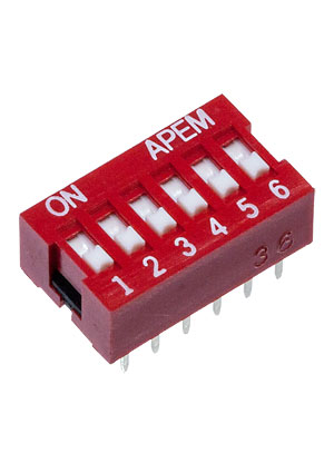 APEM NDSR-06-V, 6 Way Through Hole DIP Switch 6PST, Recessed Actuator DIP-переключатели