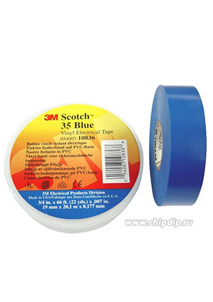 3M Scotch 35 blue, изолента высшего класса синяя, 19мм х 20м х0,18мм клейкая лента, изолента