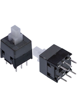 Gangyuan PB22E09-071, кнопка с фиксацией 8.5x8.5мм серая (=PS850L, =MPS-850-G) Latching switch кнопки миниатюрные