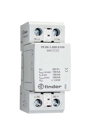 Finder 7P.09.1.255.0100, Устройство защиты от импульсных перенапряжений УЗИП тип 1 (искровый разрядник); мо УЗИП