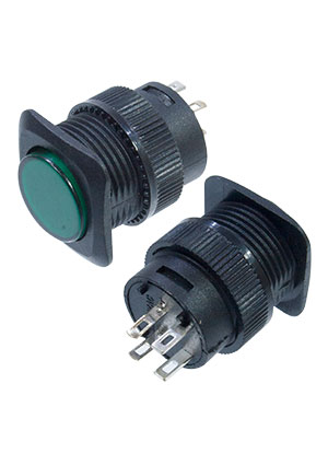 Китай R16-504AD-G Lock, переключатель зеленый с подсветкой с фикс. кнопки с подсветкой