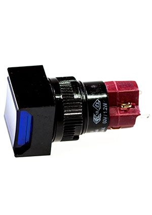 DECA D16LMS2-1ab0B, кнопка без фиксации квадр. 250В/5А, синяя головка кнопки с подсветкой