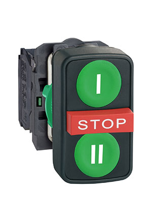 B121B30YY, Кнопка сдвоенная зеленая с функцией STOP 2НО/1НЗ