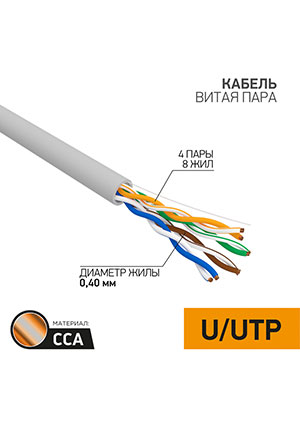 01-0048-3, ������ ����� ���� ���������� U/UTP, CCA, CAT 5, PVC, 4PR, 26AWG, INDOOR, SOLID, �����, 30