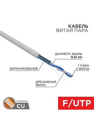 01-0120, ������ ����� ���� F/UTP, CAT 5e, PVC, 1PR, 24AWG, INDOOR, SOLID, �����, 305�, REXANT