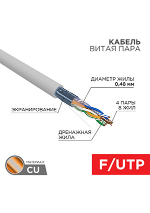 01-0152-100, ������ ����� ���� F/UTP, CAT 5�, PVC, 4PR, 24AWG, INDOOR, SOLID, �����, 100� PROconnect