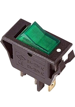 REXANT RWB-413 36-2226, выключатель клавишный 250В 15А (3с) ON-OFF зеленый с подсветкой переключатели клавишные