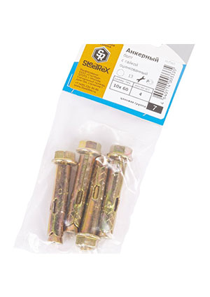 SteelRex 0303010060P200000410, Анкерный болт с гайкой 10х 60 уп. пакет средний - 4 шт. (фасов.) крепежные элементы