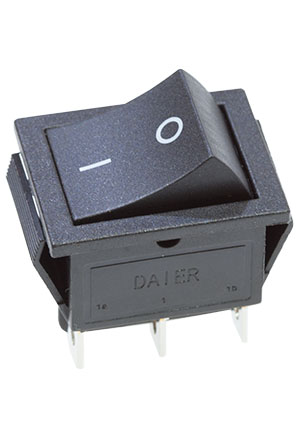 DAIER KCD2-202/6P, переключатель OFF-ON 250В 16А 6 контактов 4,8мм черный 31x25x16мм переключатели клавишные