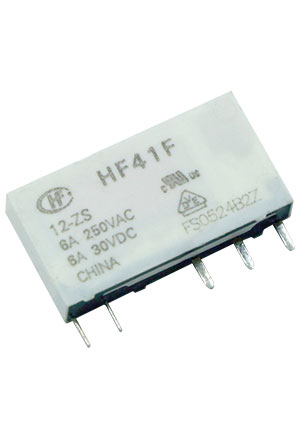 HONGFA HF41F/12-ZSTG, Миниатюрное силовое реле, 12 VDC, 6 A, 1 Form C, 250 V, материал контактов AgSnO2, = реле электромагнитные