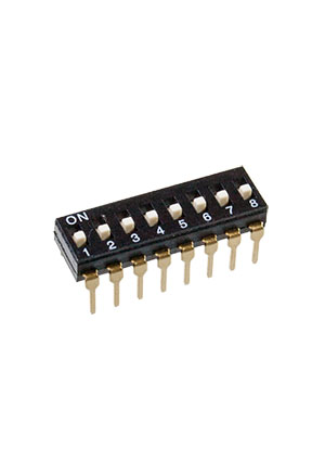 Gangyuan CDH-08-V, (=1825057-7, ADE0804) DIP переключатель 8 поз. 2.54мм 24В 100мА DIP-переключатели