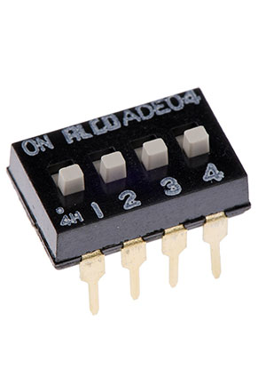 Gangyuan CDH-04-V, = 1825057-3 (ADE0404, DIP переключатель 4 поз. 2.54мм 24В 100мА) DIP-переключатели