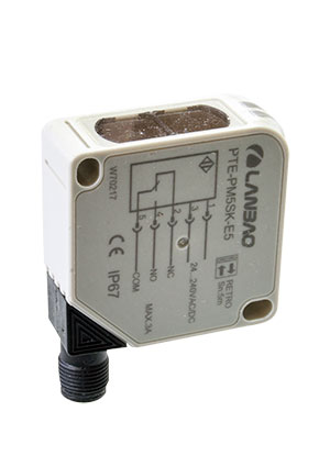 Lanbao PTE-PM5SK-E5, фотоэлектрический датчик для прозрачных обьектов 5М 24-240В рефлектор реле коннектор М оптические датчики положения