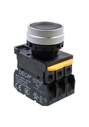 DECA A204B-M1E30B, выключатель кнопочный черный кнопки с подсветкой