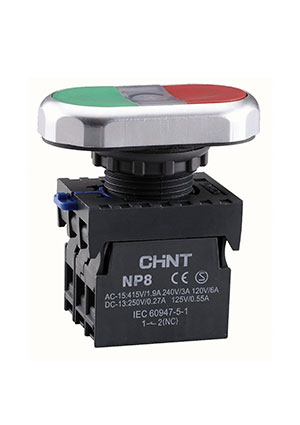 CHINT 667623, Двойная, кнопка NP8-20SD/5 желт., AC110-230В(LED), 2НO, IP65 кнопки с подсветкой