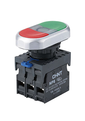 CHINT 667562, Двойная, кнопка NP8-11SD/1 белый, AC110-230В(LED), 1НО+1НЗ, IP65 кнопки с подсветкой