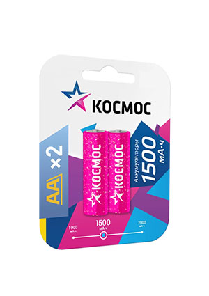КОСМОС KOCR6NIMH(1500mA), Аккумулятор AA/R6 1500мА.ч NI-MN BP-2 (блист.2шт) КОСМОС KOCR6NIMH(1500mA) аккумуляторы