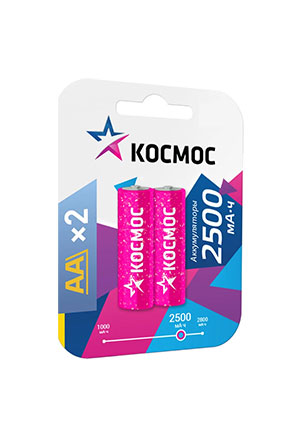 КОСМОС KOCR6NIMH2500MAH2BL, Аккумулятор AA/R6 2500мА.ч NI-MN BP-2 (блист.2шт) КОСМОС KOCR6NIMH2500MAH2BL аккумуляторы