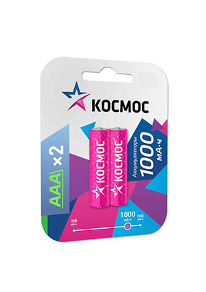 КОСМОС KOCR03NIMH(1000MAH), Аккумулятор AAA/R03 1000мА.ч NI-MN BP-2 (блист.2шт) КОСМОС KOCR03NIMH(1000MAH) аккумуляторы