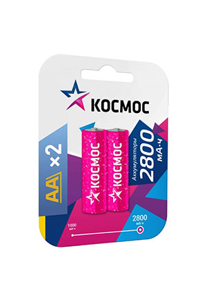 КОСМОС KOCR6NIMH2800MAH2BL, Аккумулятор AA/R6 2800мА.ч NI-MN BP-2 (блист.2шт) КОСМОС KOCR6NIMH2800MAH2BL аккумуляторы