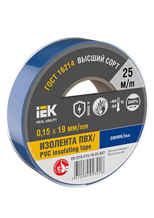 IEK EX-IZ10-C15-19-25-K07, Изолента 0.15х19мм (рул.25м) син. IEK EX-IZ10-C15-19-25-K07 клейкая лента, изолента