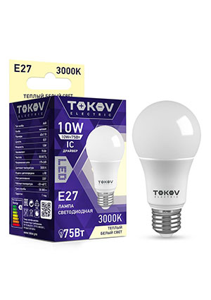 TKE-A60-E27-10-3K, ����� ������������ 10�� �60 3000� �27 176-264� TOKOV ELECTRIC TKE-A60-E27-10-3K