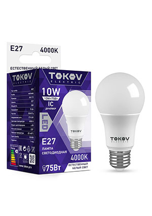 TKE-A60-E27-10-4K, ����� ������������ 10�� �60 4000� �27 176-264� TOKOV ELECTRIC TKE-A60-E27-10-4K