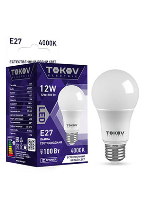 TKE-A60-E27-12-4K, ����� ������������ 12�� �60 4000� �27 176-264� TOKOV ELECTRIC TKE-A60-E27-12-4K