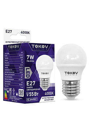 TKE-G45-E27-7-4K, ����� ������������ 7�� G45 4000� �27 176-264� TOKOV ELECTRIC TKE-G45-E27-7-4K