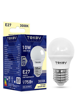 TKE-G45-E27-10-3K, ����� ������������ 10�� G45 3000� �27 176-264� TOKOV ELECTRIC TKE-G45-E27-10-3K