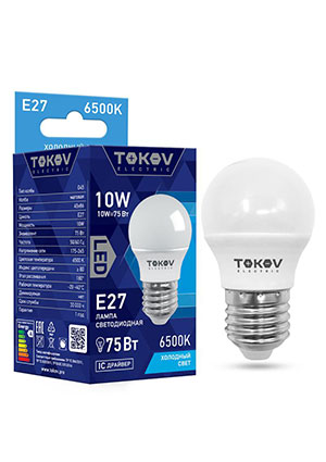 TKE-G45-E27-10-6.5K, ����� ������������ 10�� G45 6500� �27 176-264� TOKOV ELECTRIC TKE-G45-E27-10-6.
