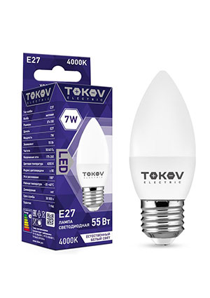 TKE-C37-E27-7-4K, ����� ������������ 7�� �37 4000� �27 176-264� TOKOV ELECTRIC TKE-C37-E27-7-4K