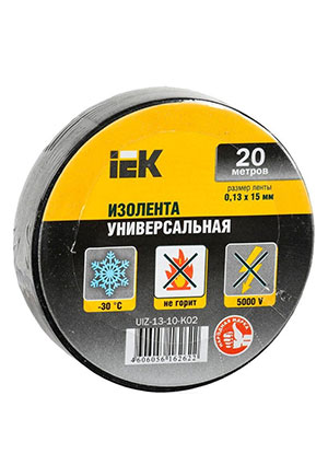 IEK UIZ-13-10-K02, Изолента ПВХ 0.13х15мм (рул.20м) черн. IEK UIZ-13-10-K02 клейкая лента, изолента