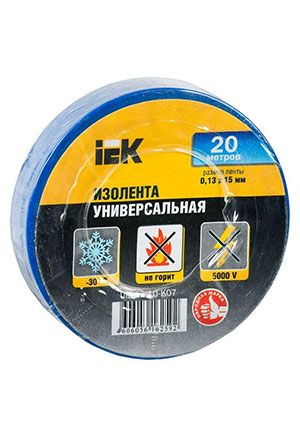 IEK UIZ-13-10-K07, Изолента ПВХ 0.13х15мм (рул.20м) син. IEK UIZ-13-10-K07 клейкая лента, изолента