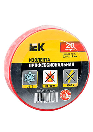 IEK UIZ-20-10-K04, Изолента ПВХ 0.18х19мм красн. (рул.20м) IEK UIZ-20-10-K04 клейкая лента, изолента