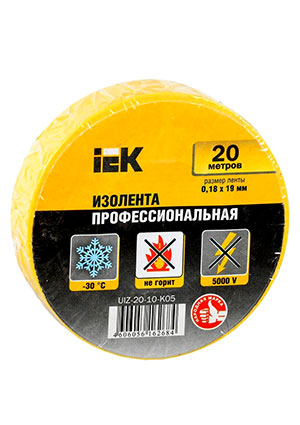 IEK UIZ-20-10-K05, Изолента ПВХ 0.18х19мм желт. (рул.20м) IEK UIZ-20-10-K05 клейкая лента, изолента