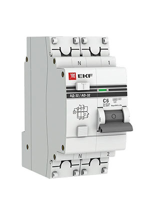 EKF DA32-06-30-pro, Выключатель автоматический дифференциального тока 2п (1P+N) C 6А 30мА тип AC 4.5кА А дифференциальные автоматы