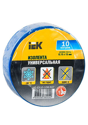 IEK UIZ-13-10-10M-K07, Изолента ПВХ 0.13х15мм (рул.10м) син. IEK UIZ-13-10-10M-K07 клейкая лента, изолента