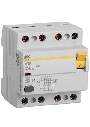 IEK MDV10-4-100-100, Выключатель дифференциального тока (УЗО) 4п 100А 100мА тип AC ВД1-63 KARAT IEK MDV1 УЗО