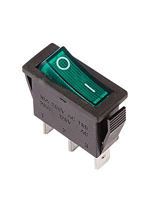 Rexant 36-2213, Выключатель клавишн. 250В 15А (3с) ON-OFF зел. с подсветкой (RWB-404; SC-791; IRS-101-1C) R кнопки управления