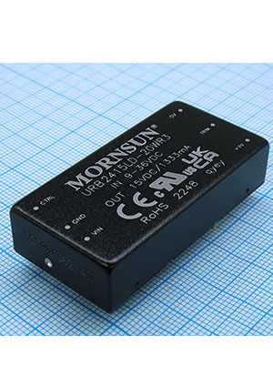URB2415LD-20WR3, 2x1 , DC/DC, 20Вт, вх.9:36В, вых.15В/1.33А, 2x1 