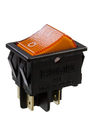 EMAS A14B1S11, Выключатель с подсветкой желтый A14S кнопки с подсветкой
