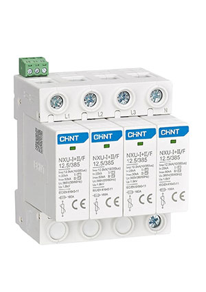 CHINT 308614, Ограничитель имп. перенапр. NXU-I+II/F 4P In=25kA Uc=385В Im=50kA (R) УЗИП