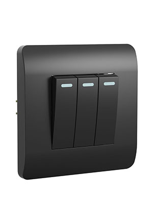 CHINT 431514, (NEW3-E) Переключатель 3-клавишный с подсветкой, 10А, черный выключатели