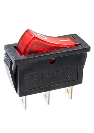 KLS L-KLS7-003-11/N-C-2RE/BK-P1(3), переключатель клавишный ON-OFF 20A 12VDC с красной подсветкой (анало переключатели клавишные