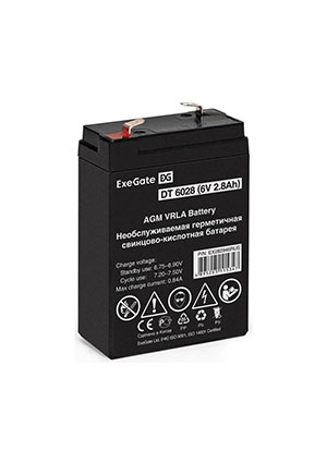 ExeGate DT 6028, Аккумулятор свинцовый 6B-2.8Ач 66х33х99, клеммы F1 аккумуляторы свинцовые